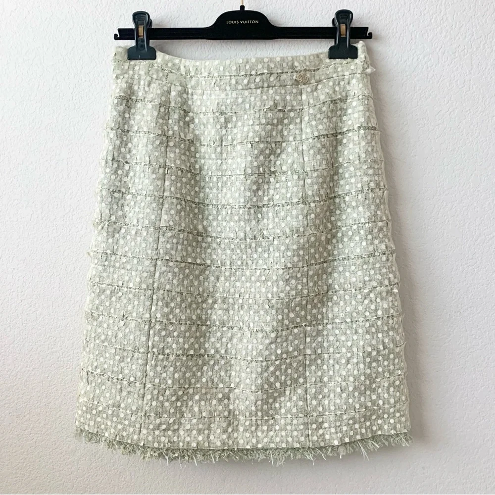 New Chanel pastel green tweed ribbon skirt